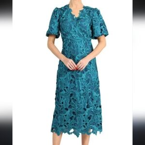 Adelyn Rae Blue Puff Sleeve Embellished Blouse